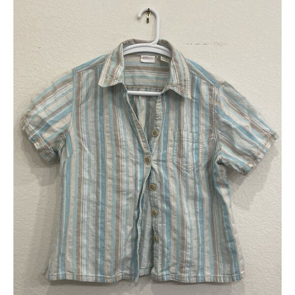 Erika Short Sleeve Button Up Shirt Embroidered Linen Blend XL Extra Large Beach - Picture 1 of 7